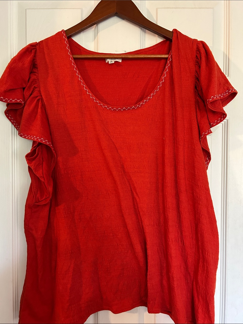 Women’s Burnt Orange Ruffle Sleeve Scoop Neck Top